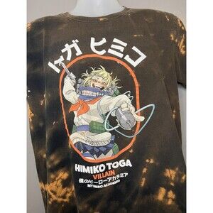 My Hero Academia Shirt Mens Large Black Bleach Tie Dye Himiko Toga Villain Anime